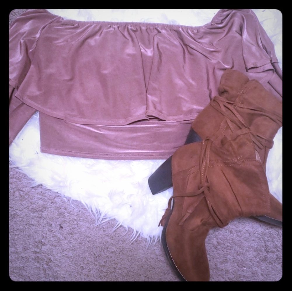Charlotte russe off the shoulder top and ankleboot